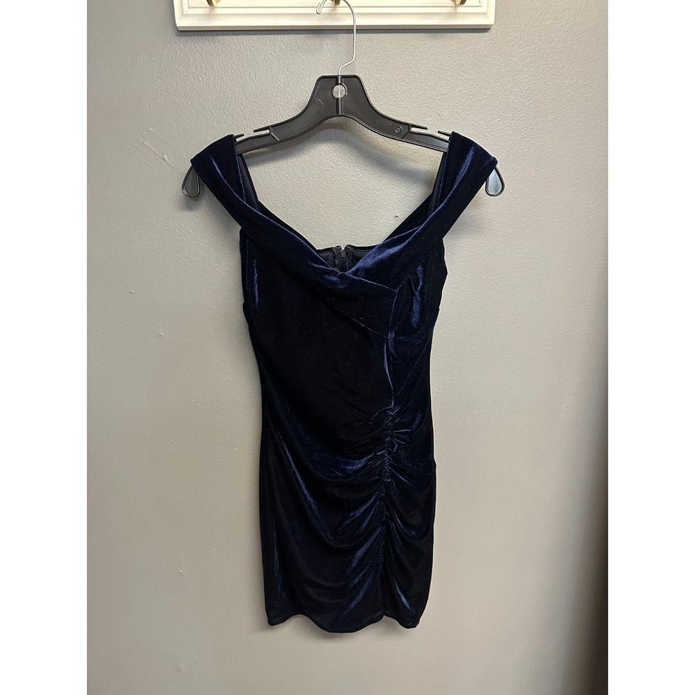 Vtg Midnight Doll Dress Sz 1 Blue Velvet Off The Shoulder 90s Prom HOCO Fairy